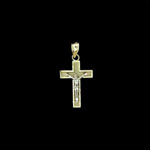 Real 10K Yellow Gold Diamond Cut Cross Pendant